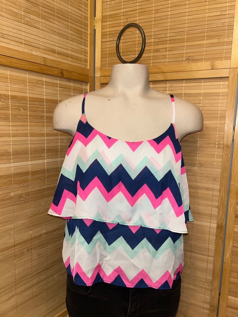 Vintage Charlotte Russe Y2K blue pink chevron layered cami tank top Medium
